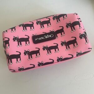 Marc Tetro Black Cat Zip Cosmetic Bag Pouch Pink All Over vegan leather
